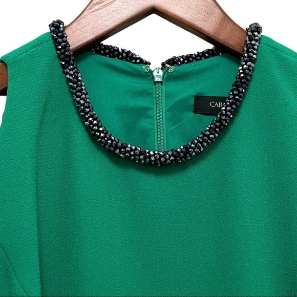 Carmen Marc Valvo Collection Emerald Green Ruffled Crepe Dress Size 4. NEW - Picture 3 of 13